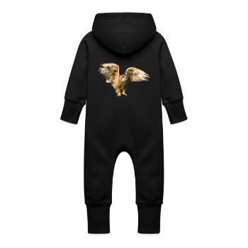 owl owl uhu kautz kaeutzchen animals - Baby Organic Sweat Overalls With Hood - black - Back