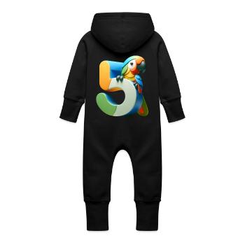 Children's Design – Parrot and Numbers - Baby Organic Sweat Overalls With Hood - black - Back