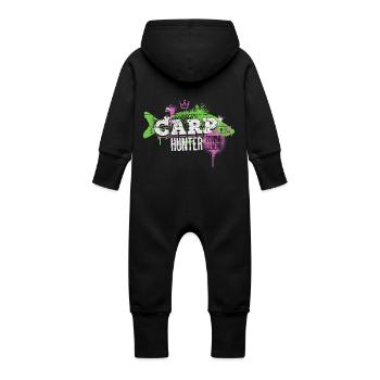 Karpfen Carp Hunter Angeln Angler Fisch Graffiti - Baby Bio Sweat Overall mit Kapuze - Schwarz - Hinten