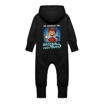 7th Birthday Baseball and Gaming for 7 Year Olds - Baby Organic Sweat Overalls With Hood - vanilla - Back