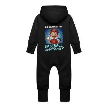 9th Birthday Baseball and Gaming for 9 Year Olds - Baby Organic Sweat Overalls With Hood - vanilla - Back
