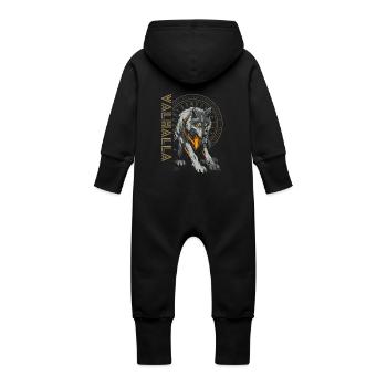 Wikinger Wolf Nordischer Kompass Vegvisir Runen - Baby Bio Sweat Overall mit Kapuze - Schwarz - Hinten