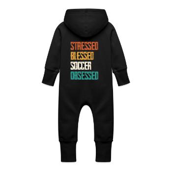 Stressed Football Obsessed - Baby Organic Sweat Overalls With Hood - black - Back