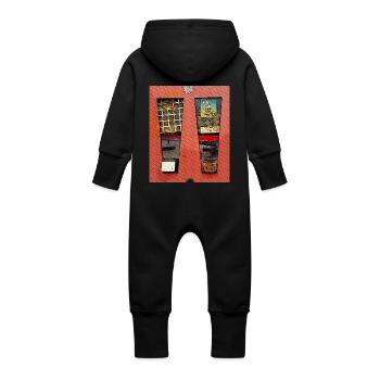 Retro Kaugummiautomat im Comic Look - Baby Bio Sweat Overall mit Kapuze - Schwarz - Hinten