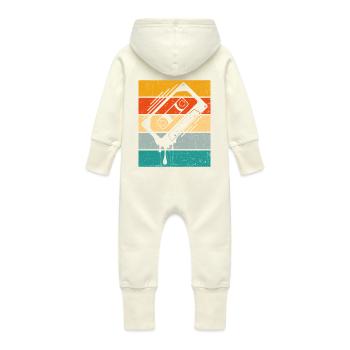 Dripping Cassette Tape Retro - Baby Organic Sweat Overalls With Hood - vanilla - Back
