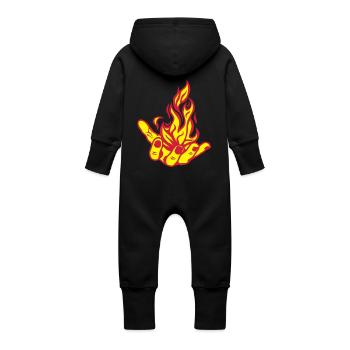 offene Hand offene Flamme, Feuer Fire1 Hand - Baby Bio Sweat Overall mit Kapuze - Schwarz - Hinten