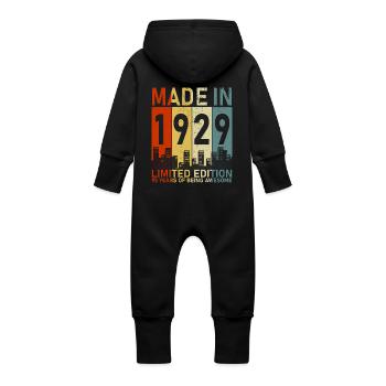 1929 Birthday: Legendary Retro Gift - Baby Organic Sweat Overalls With Hood - vanilla - Back