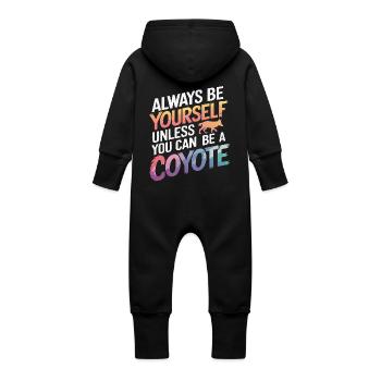 Coyote Animal Funny - Baby Organic Sweat Overalls With Hood - vanilla - Back