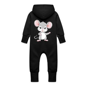 Willkommenssüße Baby-Maus - Baby Bio Sweat Overall mit Kapuze - Schwarz - Hinten