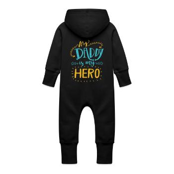 My dad is my hero T-shirt - Baby Organic Sweat Overalls With Hood - black - Back