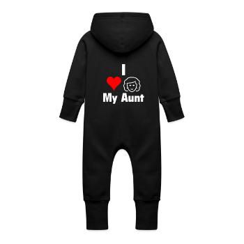 I love my aunt - Funny Babysuit Babybody Baby - Baby Bio Sweat Overall mit Kapuze - Schwarz - Hinten