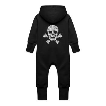 Lustiges Katzen-Schädel Crossbone-Miezekatze-Kätzchen-Piraten-Geschenk - Baby Bio Sweat Overall mit Kapuze - Schwarz - Hinten