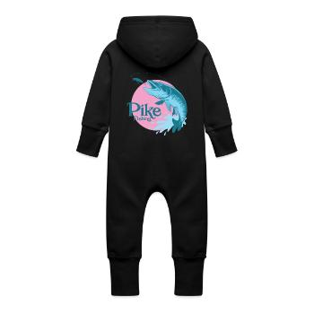 Hecht Angler "Pike Fishing" - Baby Bio Sweat Overall mit Kapuze - Schwarz - Hinten