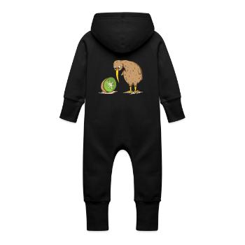 Kiwi Neuseeland flugunfähig Vogel Kiwifrucht - Baby Bio Sweat Overall mit Kapuze - Schwarz - Hinten