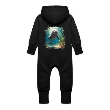 Manatee Dugongs Dugong - Baby Organic Sweat Overalls With Hood - black - Back