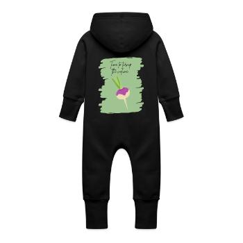 Time to Turnip the Volume – Funny Veggie Art - Baby Organic Sweat Overalls With Hood - vanilla - Back