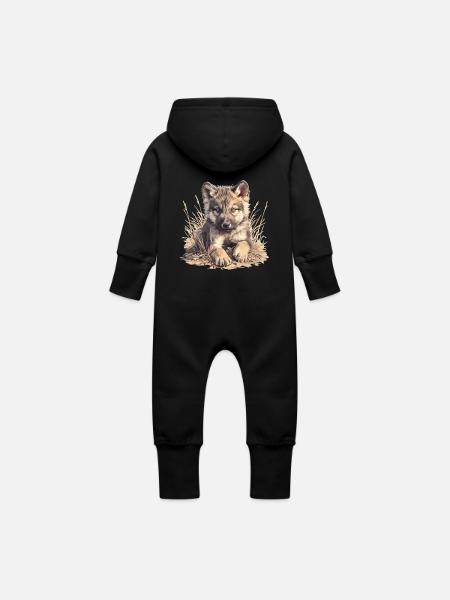 Wölfe Wolf - Baby Bio Sweat Overall mit Kapuze - Schwarz