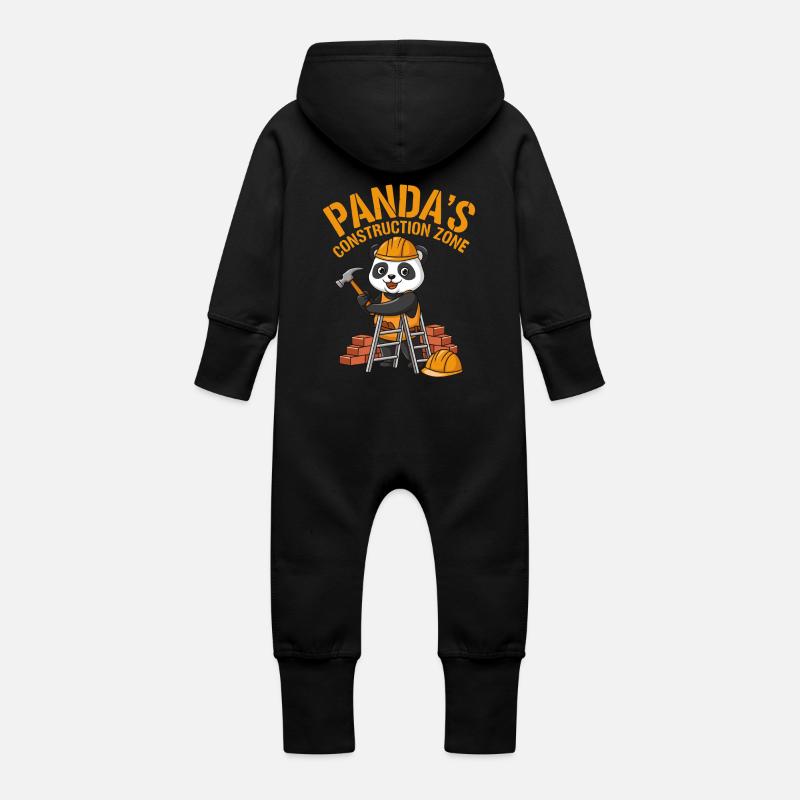 Pandas Construction Zone - Grenouillère à capuche bio en molleton Bébé - noir