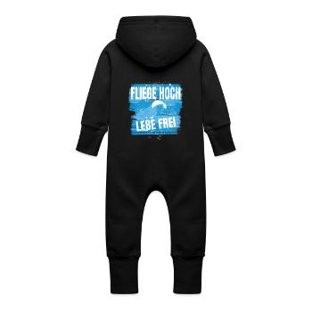 Fly High, Live Free - Paragliding Saying - Baby Organic Sweat Overalls With Hood - black - Back