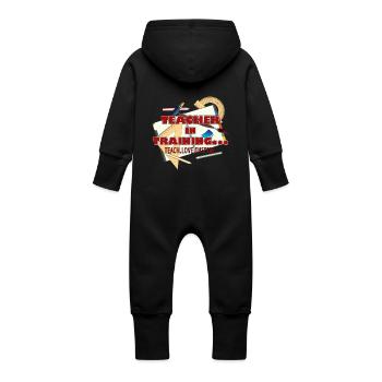 Teacher In Training - Baby Organic Sweat Overalls With Hood - vanilla - Back