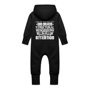 God Created Structural Engineer - Baby Organic Sweat Overalls With Hood - vanilla - Back