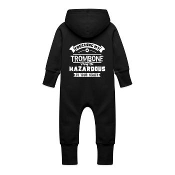 Touching My Trombone Maybe Hazardous To Your Heart - Baby Organic Sweat Overalls With Hood - vanilla - Back