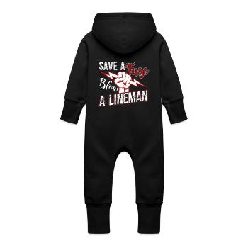 Lineman Blow A Lineman - Baby Organic Sweat Overalls With Hood - vanilla - Back
