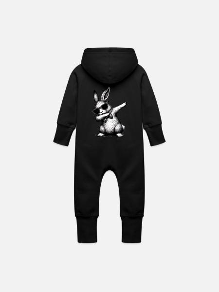 Floss Dance Bunny - Baby Organic Sweat Overalls With Hood - black