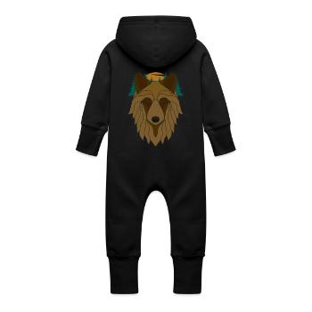 Tête de chien - forêt en arrière-plan - Grenouillère à capuche bio en molleton Bébé - noir - Dos