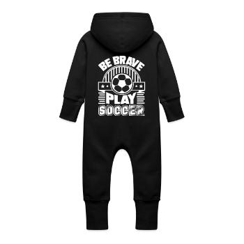 Soccer Be Brave Play Soccer - Baby Organic Sweat Overalls With Hood - vanilla - Back