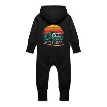 Retro Recycling Garbage Truck Sanitation Worker - Baby Organic Sweat Overalls With Hood - black - Back