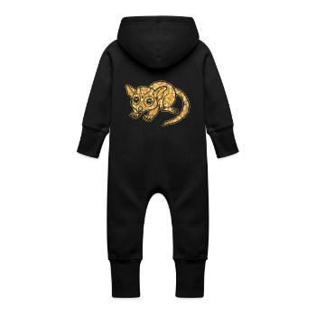 Opossum Geometric - Baby Organic Sweat Overalls With Hood - vanilla - Back