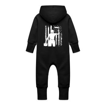 Painter In Action With Flag Motif - Baby Organic Sweat Overalls With Hood - vanilla - Back