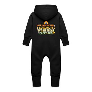 Je suis tellement déprimée, je fais comme si c’était tous les jours - Grenouillère à capuche bio en molleton Bébé - noir - Dos