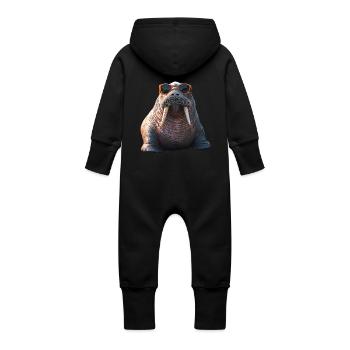 Walross Stoßzähne Robbe Wilde Pazifische Walrosse - Baby Bio Sweat Overall mit Kapuze - Schwarz - Hinten