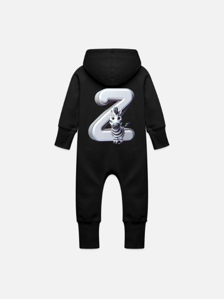 Zebra on the letter Z - Baby Organic Sweat Overalls With Hood - black