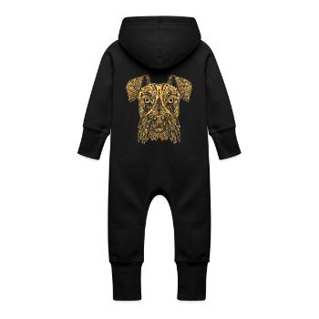 Schnauzer Geometric - Baby Organic Sweat Overalls With Hood - vanilla - Back