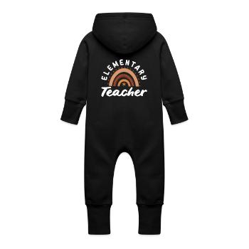 Elementary school teacher retro rainbow design - Baby Organic Sweat Overalls With Hood - vanilla - Back