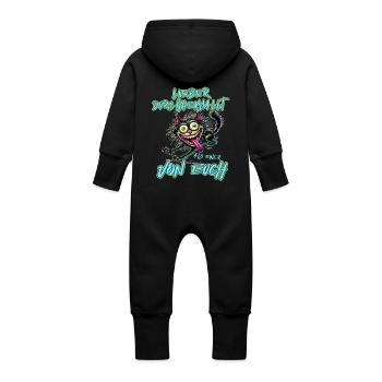 Chat fou Mieux vaut fou qu’un de - Grenouillère à capuche bio en molleton Bébé - noir - Dos