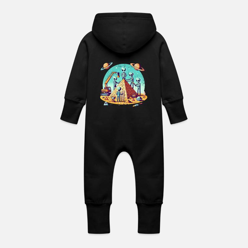 Aliens bauen Pyramide - Baby Bio Sweat Overall mit Kapuze - Schwarz