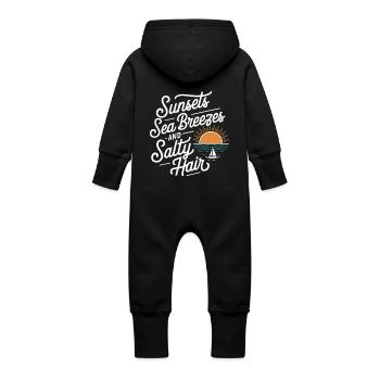 Sunsets, Sea Breezes & Salty Hair | Beach & Urlau - Baby Organic Sweat Overalls With Hood - black - Back