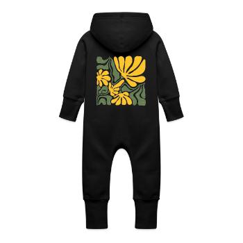 Abstrakte gelbe und grüne Blumenkunst - Baby Bio Sweat Overall mit Kapuze - Schwarz - Hinten