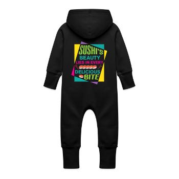 Sushi Japan Essen Sushi-Mahlzeit - Baby Bio Sweat Overall mit Kapuze - Schwarz - Hinten
