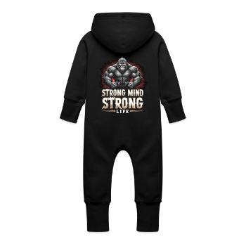 Strong Mind Strong Life Fitness Sportsman Gym - Baby Organic Sweat Overalls With Hood - black - Back