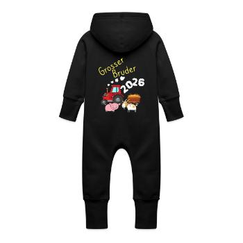 Großer Bruder 2026 Traktor Bauernhof Geschwister - Baby Bio Sweat Overall mit Kapuze - Schwarz - Hinten