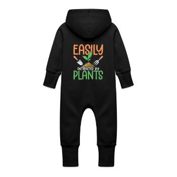 Easily Distracted By Plants Botanical Gardening - Baby Organic Sweat Overalls With Hood - black - Back