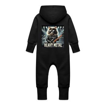 Heavy Metal Katze mit Gitarre - Baby Bio Sweat Overall mit Kapuze - Schwarz - Hinten