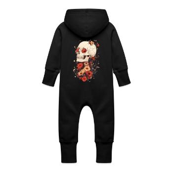 Crâne avec coquelicots et fissures - Grenouillère à capuche bio en molleton Bébé - noir - Dos