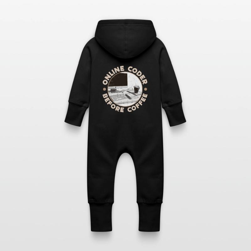 Online Coder Before Coffee Developer Coffee Lover Baby Bio Sweat Overall mit Kapuze