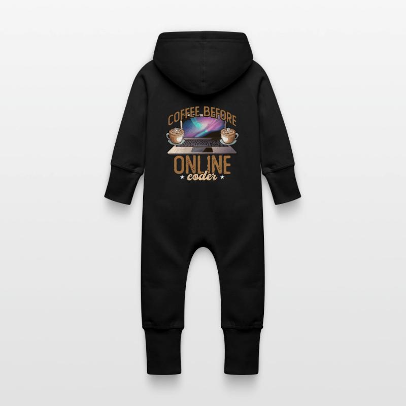 Online Coder Coffee Before Programmer Coffee Lover Baby Bio Sweat Overall mit Kapuze